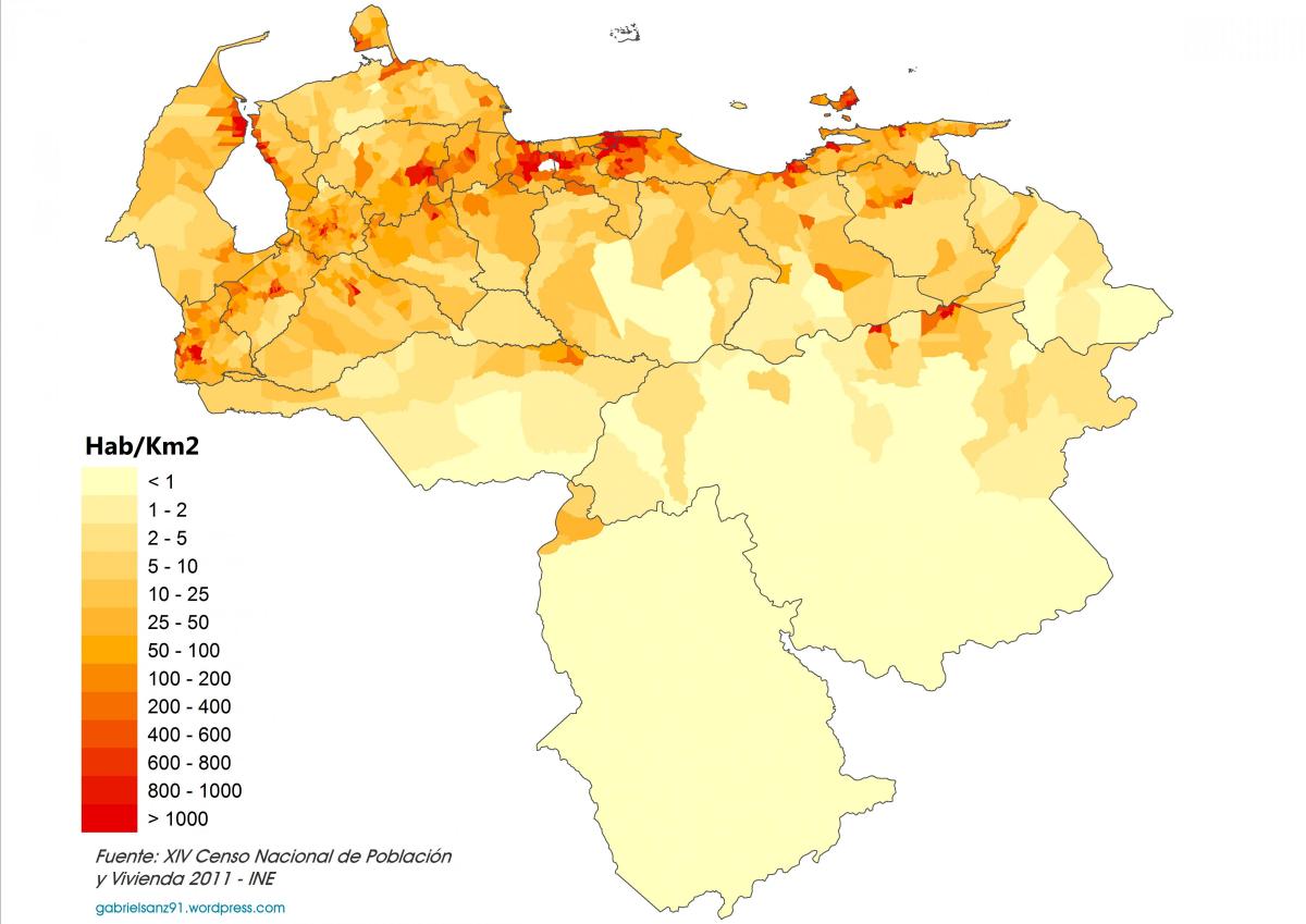 ভেনিজুয়েলা জনসংখ্যার ঘনত্ব মানচিত্র